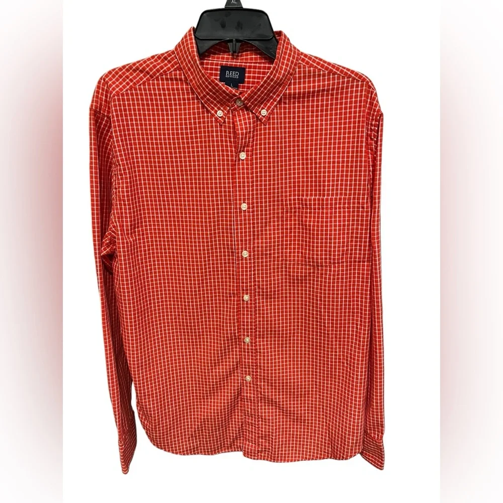 Reed Edward’s Men’s Orange & White Plaid Long Sleeve Button Down Shirt - Large - Picture 2 of 8